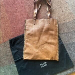 Eileen Fisher Tan Leather Studded Tote w/ Dust Bag
